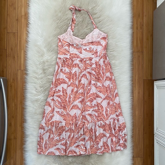 Bardot Linen Blend Pink Palm Leaf Halter Neck Flowy Tropica Midi Dress Revolve - Picture 8 of 13